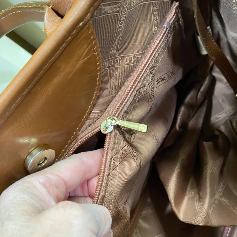 Longchamp Cognac Leather Tote with Top Handles - Picture 6 of 13